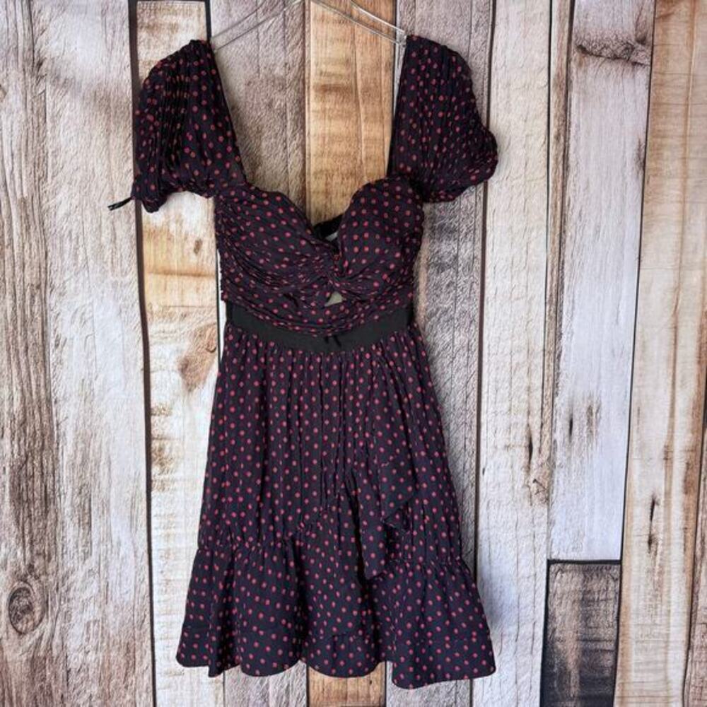 Self Portrait Dress Plumetis Off Shoulder Chiffon Mini Floral‎ Red Dot Size 2